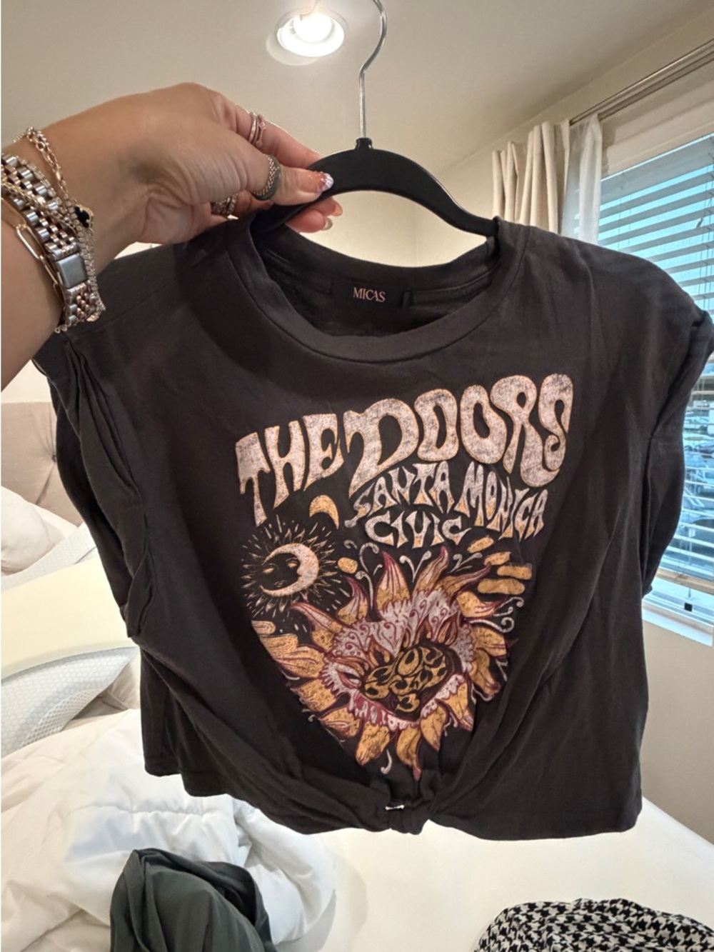 Micas Black The Doors Graphic Knot-Front Crop Tee